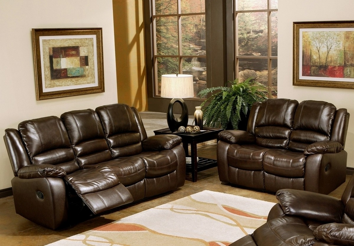 Abbyson Living Brownstone Reclining Leather Sofa and Loveseat Set