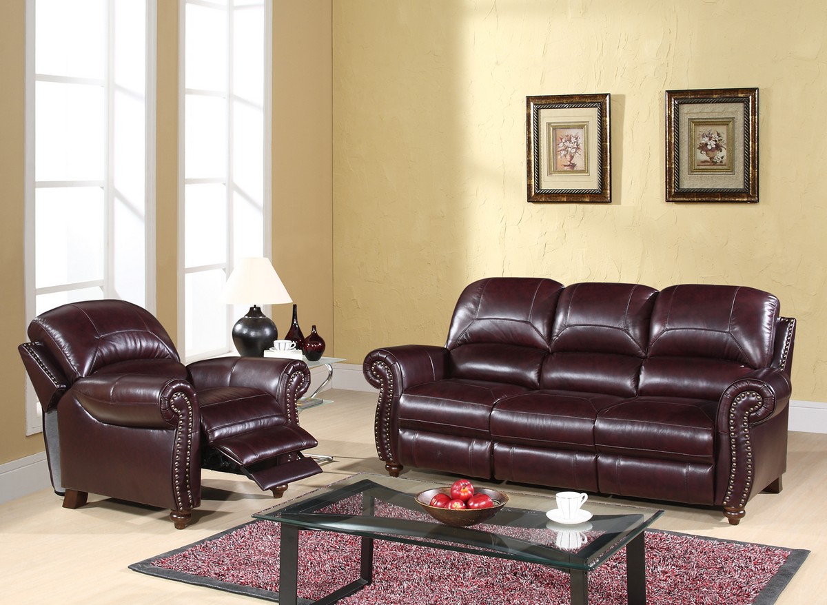 Abbyson Living Madison Leather Pushback Reclining Sofa and Chair Set