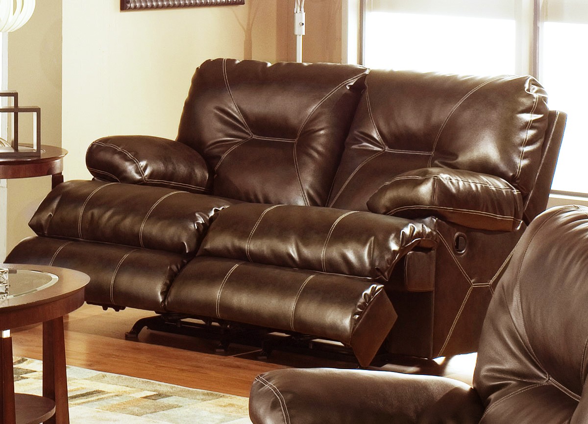 CatNapper 4292-2 Cortez Bonded Leather Dual Rocking Reclining Loveseat - Brown - Catnapper