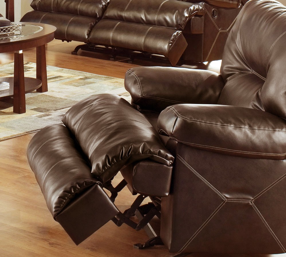 CatNapper 64290-6 Cortez Bonded Leather Power Chaise Glider Recliner - Brown - Catnapper