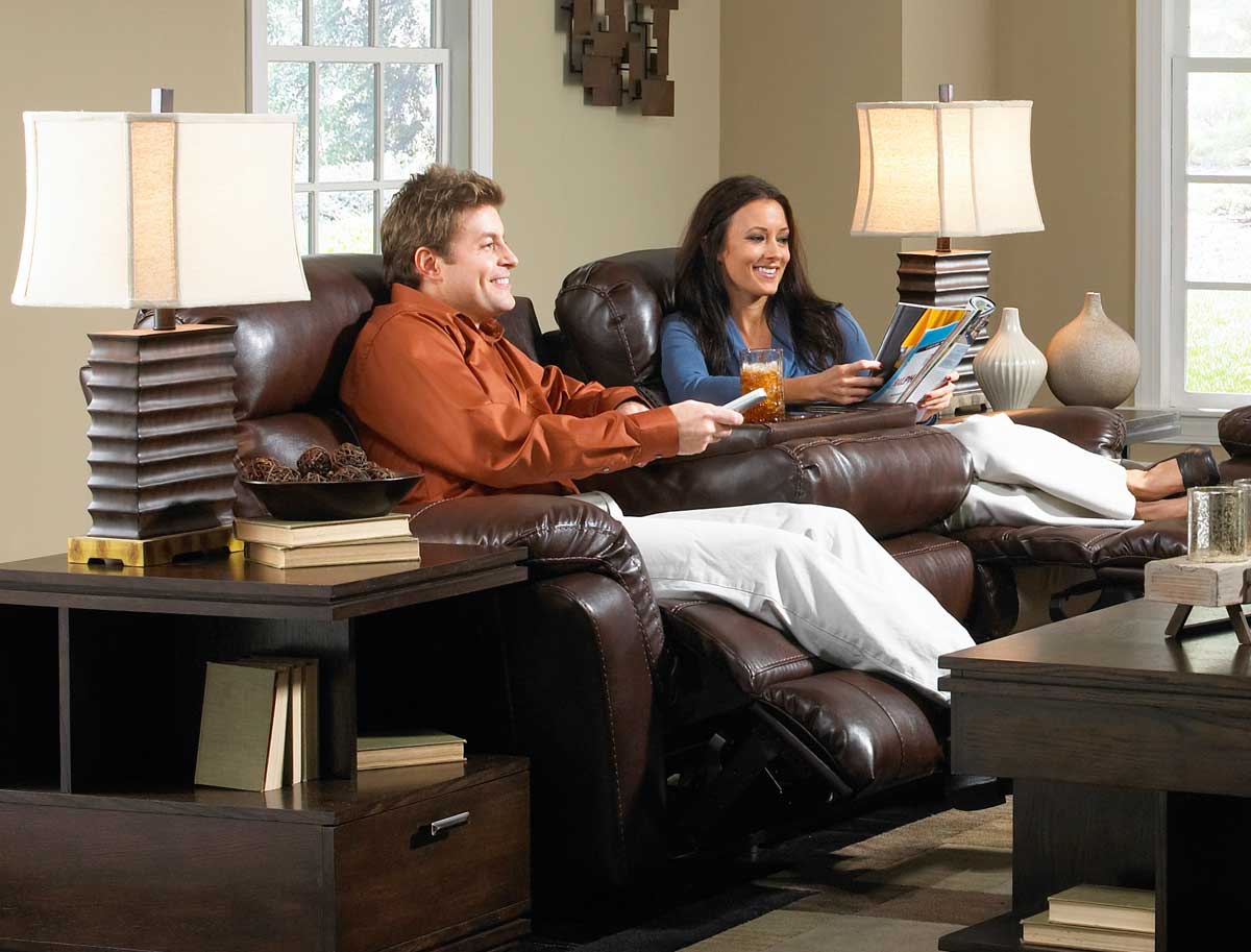 CatNapper 43045-Hershey Variables Bonded Leather Ultimate Sofa with 3 Recliners and 1 Drop Down Table Hershey - Catnapper