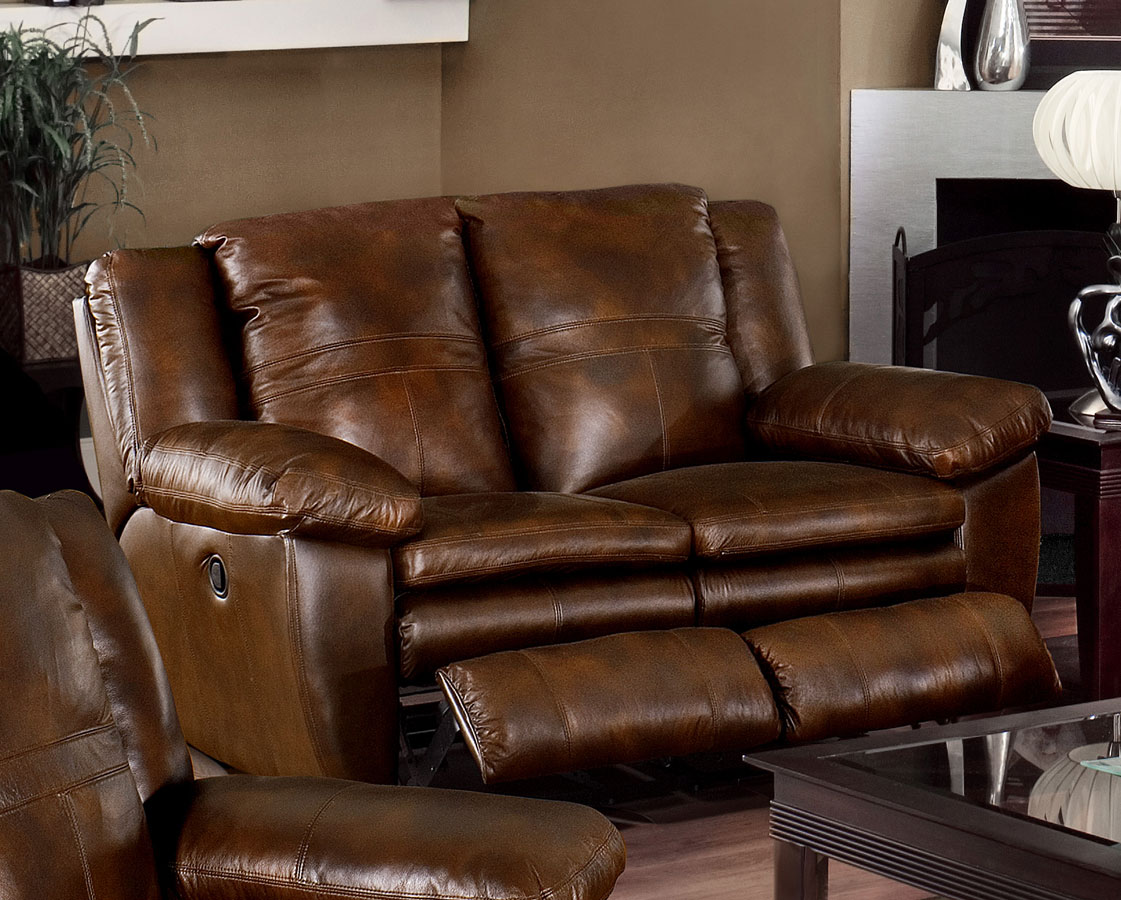 CatNapper 4979 Sonoma Top Grain Leather Reclining Console Loveseat with Storage and Cupholders - Sable - Catnapper
