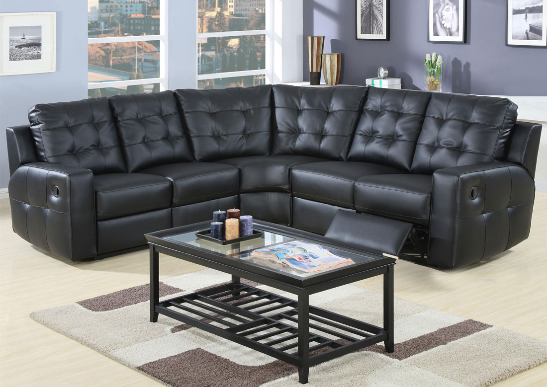 Coaster Tempe Double Reclining Black Leather Sectional