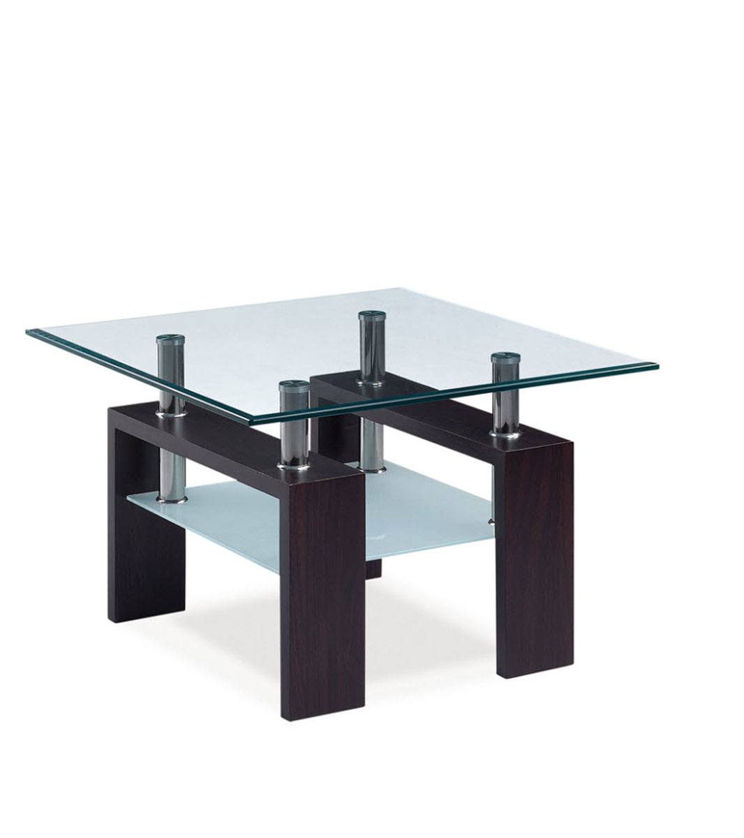 Global Furniture Square Black Wood End Table with Clear Glass Top