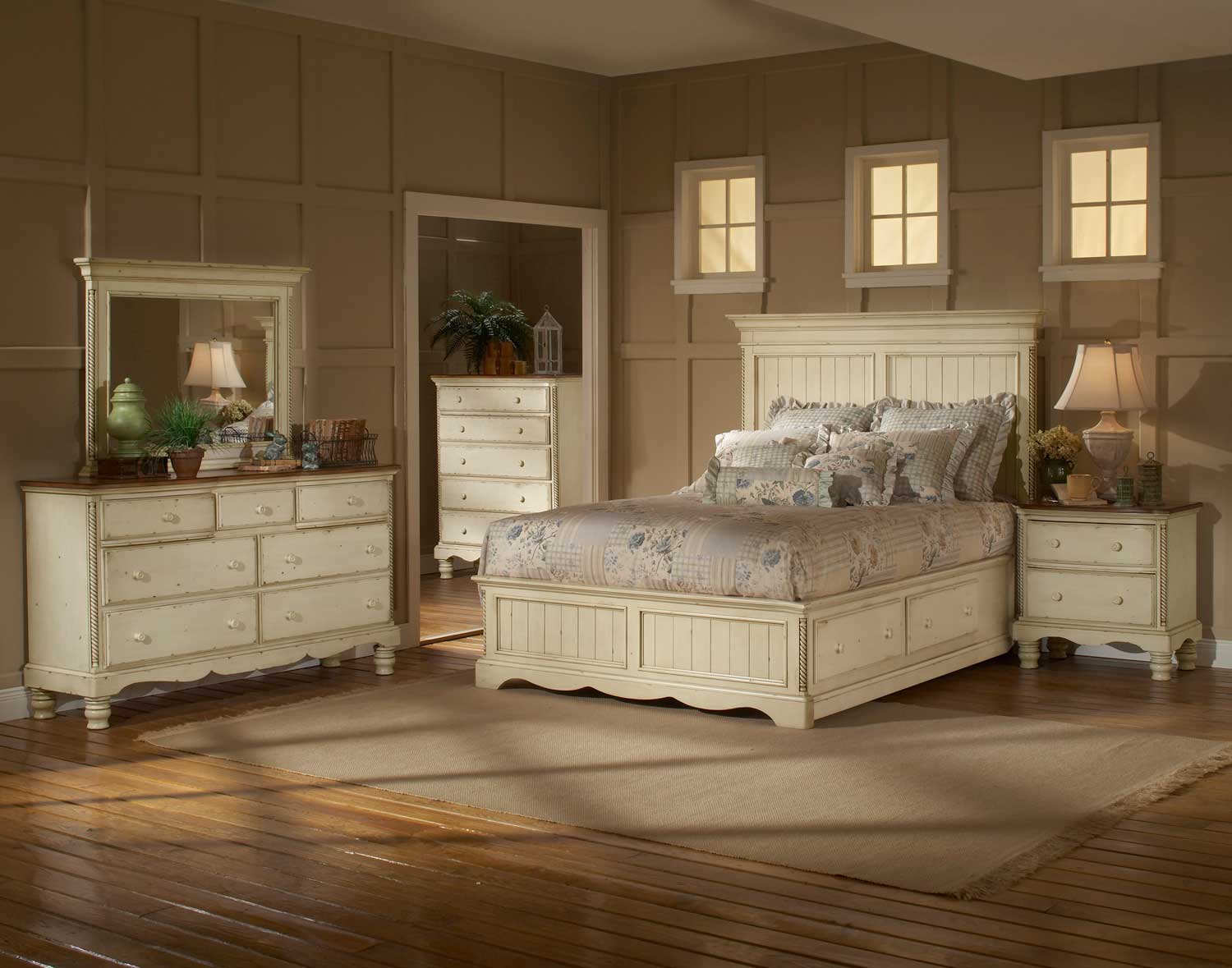 Wilshire Panel Storage Bedroom Set - Antique White 1172STGBQR-BED-SET ...