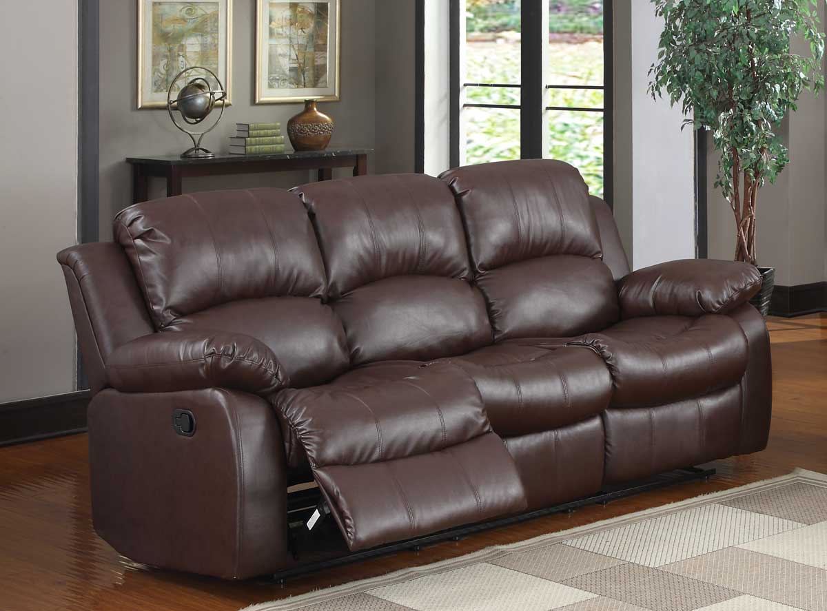 Homelegance Cranley Double Reclining Bonded Leather Sofa in Brown