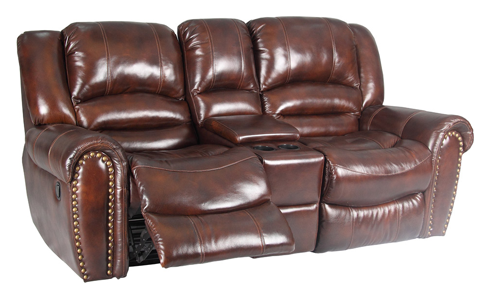Parker House Neptune Leather Glider Loveseat with Console in Tobacco