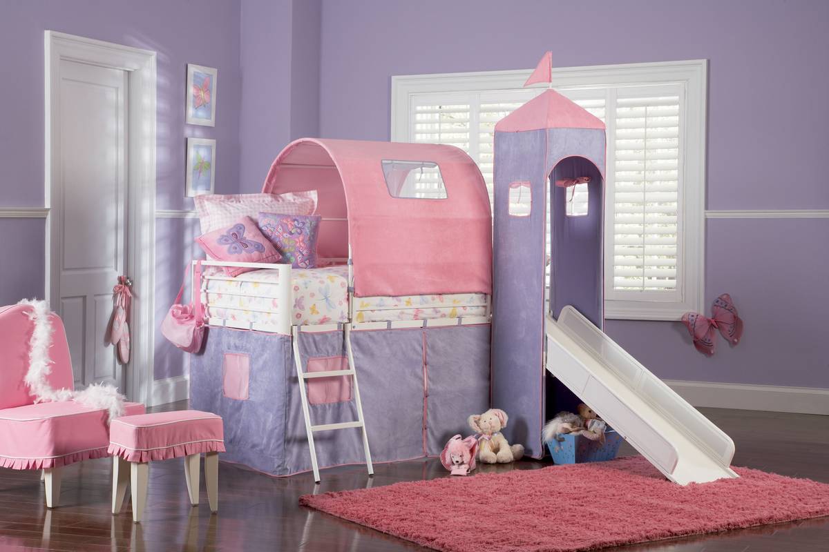 Powell 374 069 Princess Castle Twin Size Tent Bunk Bed With Slide