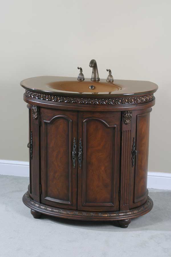 Ultimate Accents 13604S Half Round Walnut Glass Top Vanity