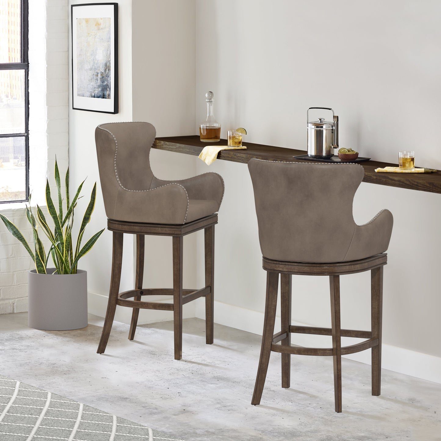Hillsdale Furniture Caydena Wood Bar Height Return Swivel Stool, Smoke Brown