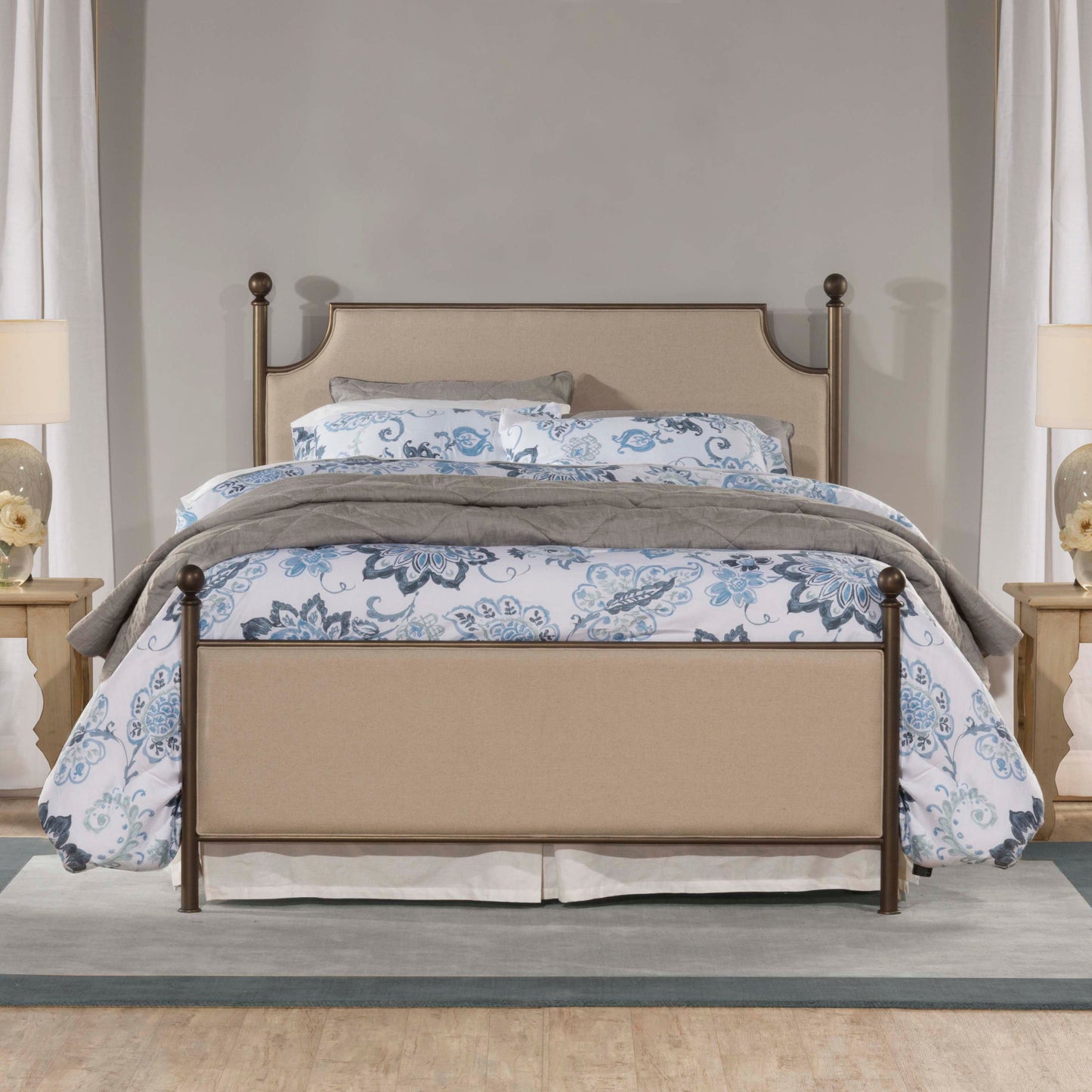Hillsdale Furniture McArthur Queen Metal and Upholstered Bed, Bronze with Linen Stone Fabric