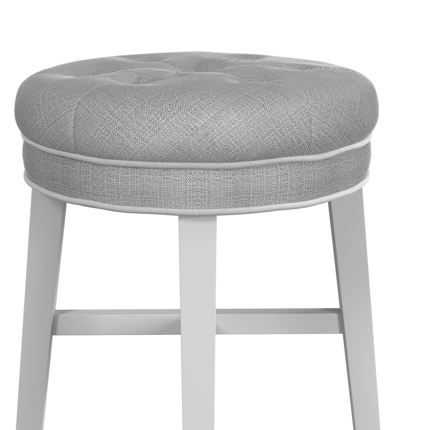 Hillsdale Furniture Sophia Tufted Backless Vanity Stool, White with Gray Fabric