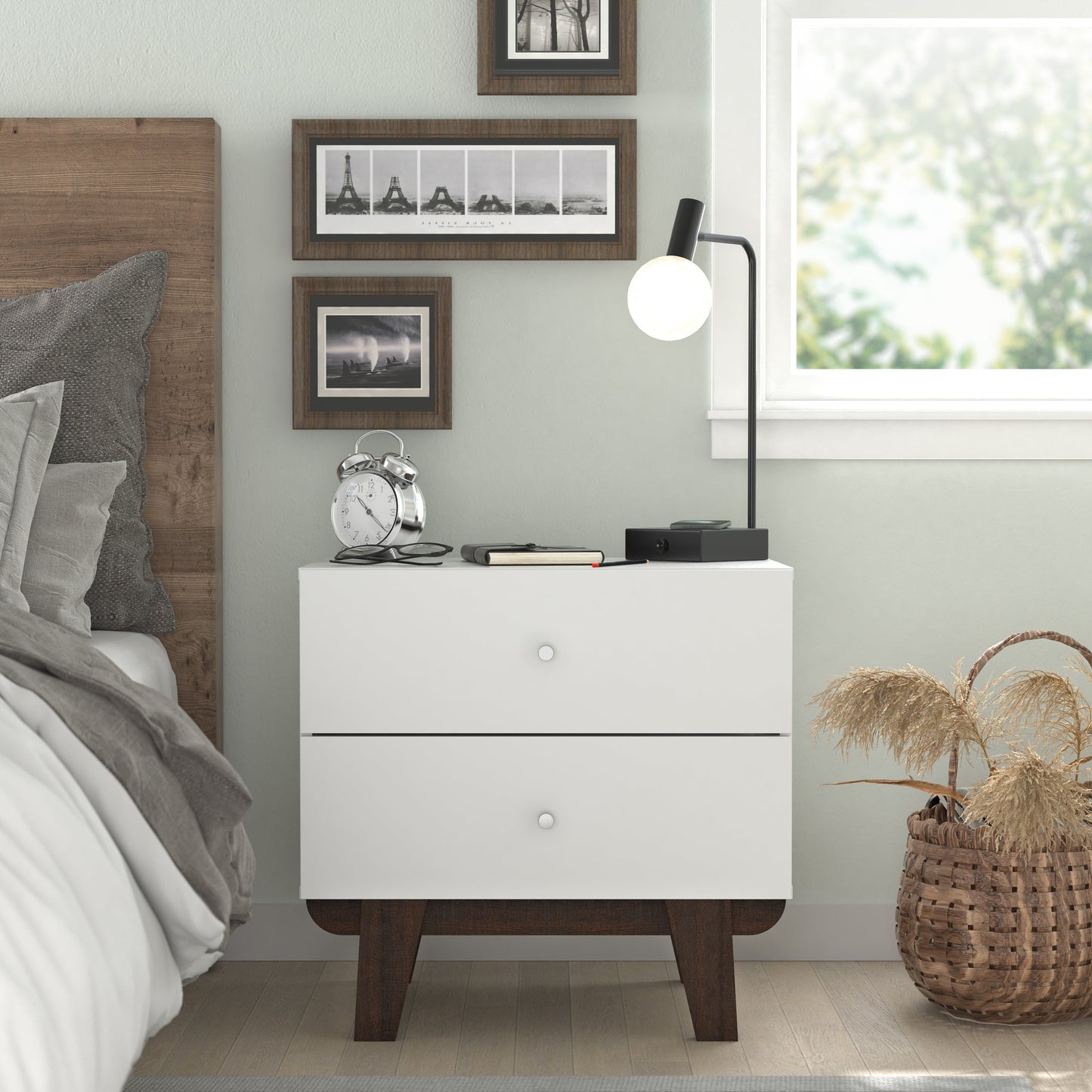 Living Essentials by Hillsdale Kincaid Wood 2 Drawer Nightstand, Matte White