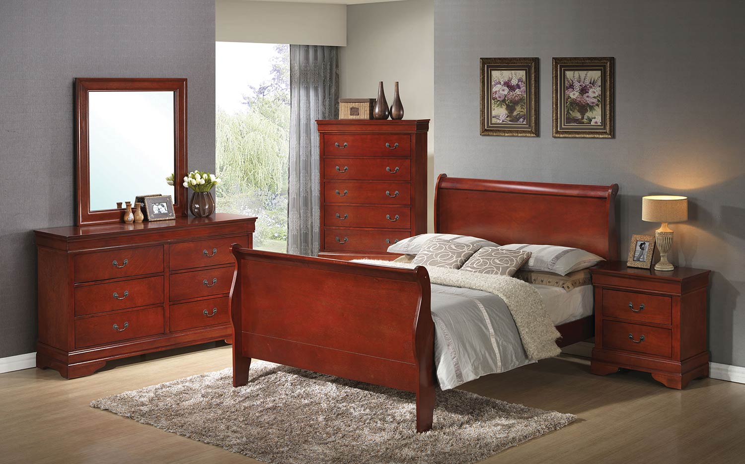 Coaster Louis Philippe Sleigh Bedroom Set - Red Brown 200431-BEDROOM-SET at www.bagssaleusa.com