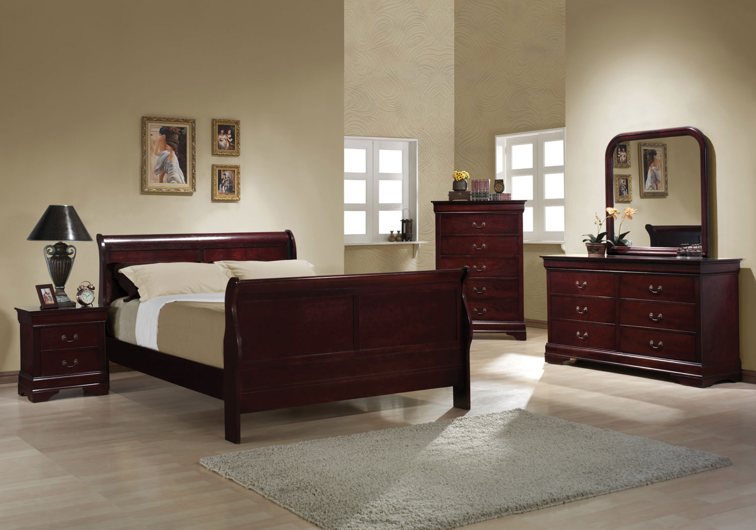 Coaster Louis Philippe Bedroom Set - Cherry 203971-Bed-Set at 0