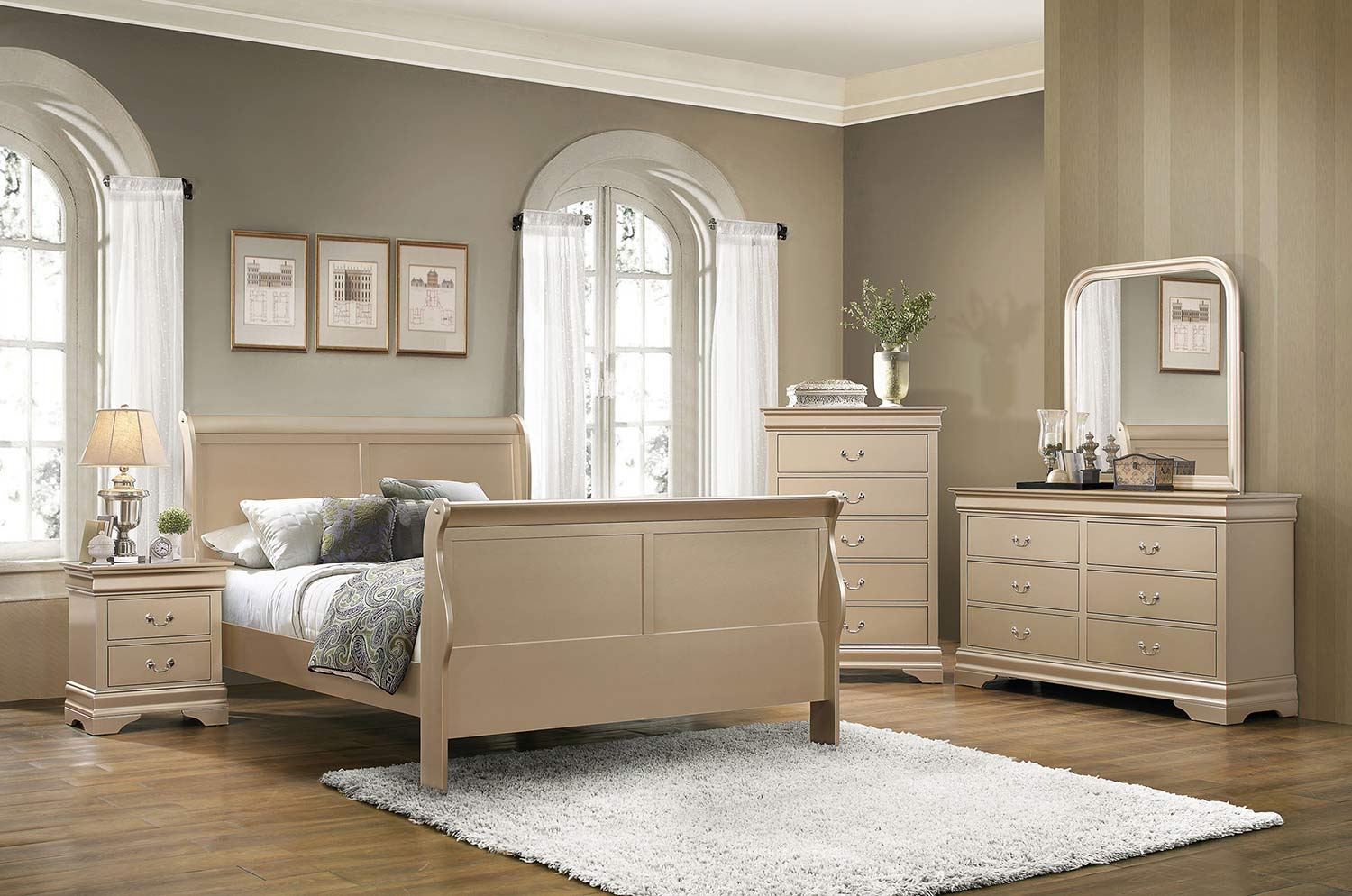 Coaster Hershel Louis Philippe Bedroom Collection - Metallic Champagne 204421-BEDROOM-SET at ...