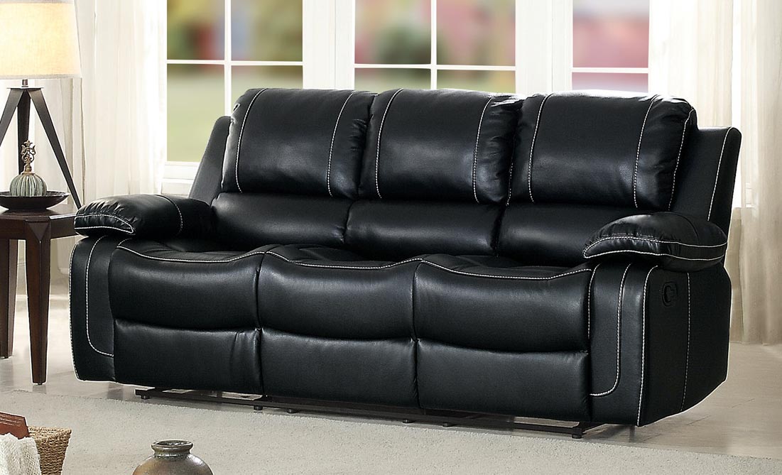 Homelegance Oriole Double Reclining Sofa with Center Drop-Down Cup Holders - Faux Leather ...