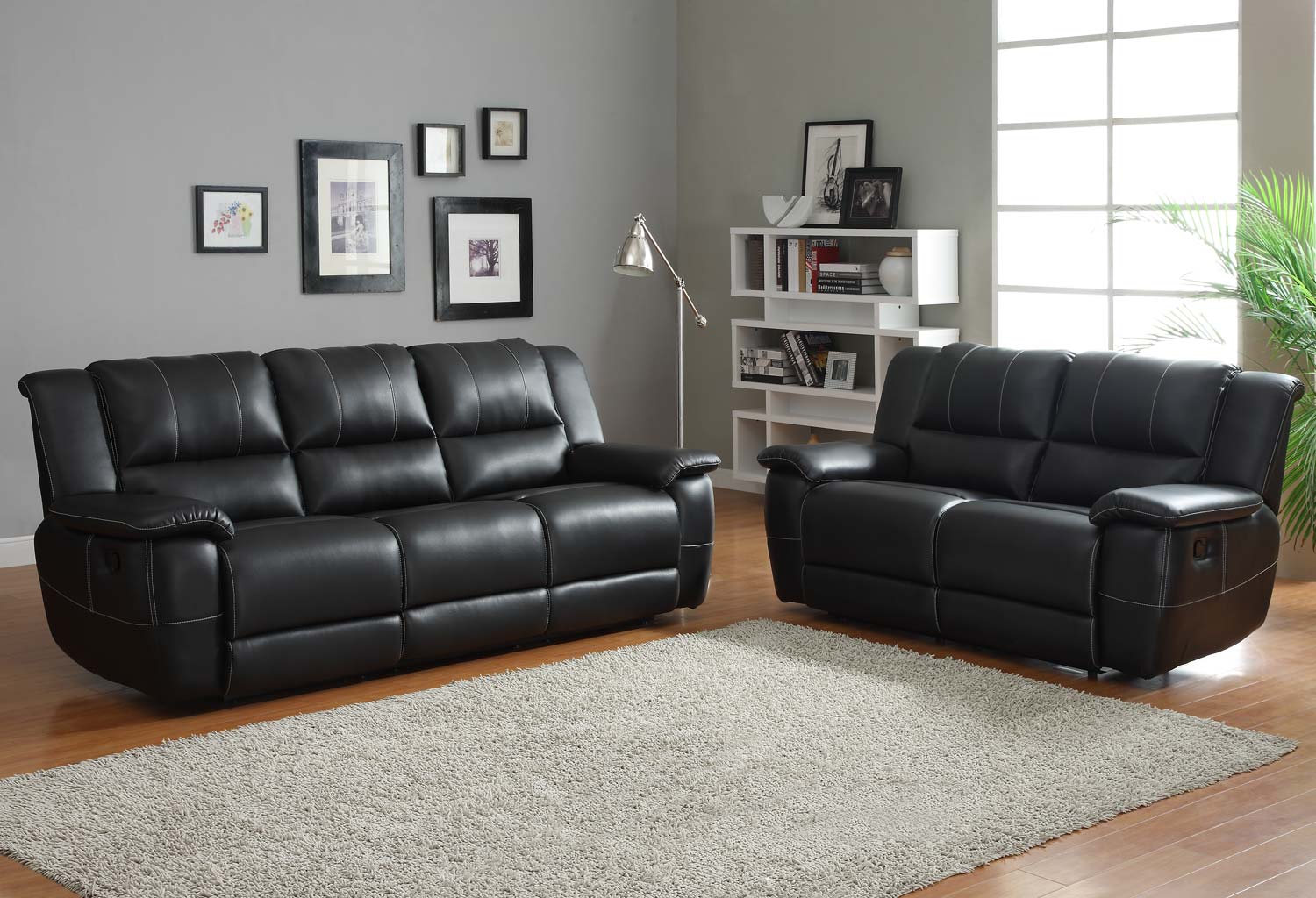 black bonded leather reclining sofa set